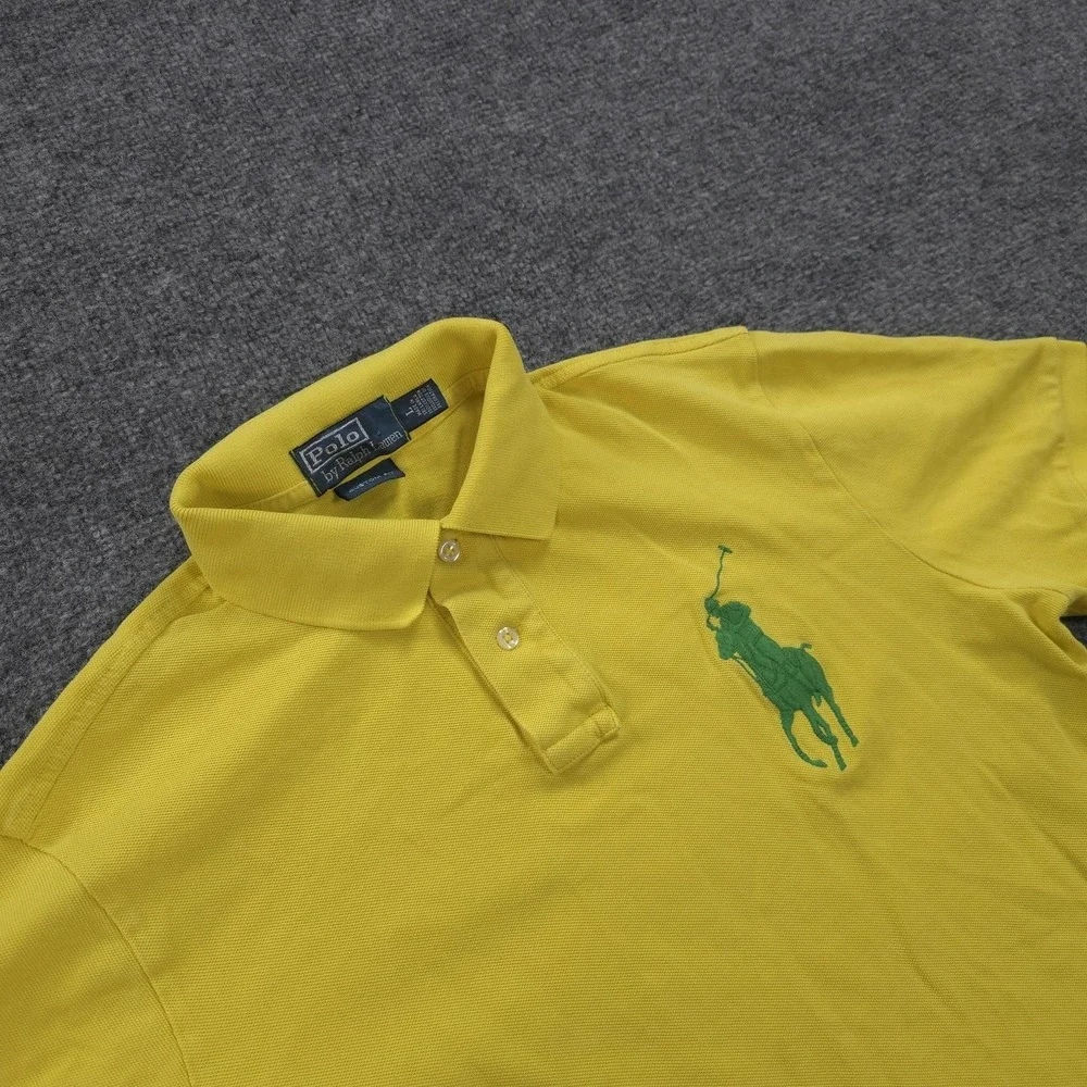 Vintage Polo Ralph Lauren Polo Shirt Mens L Yellow Big Pony Pique Custom Fit